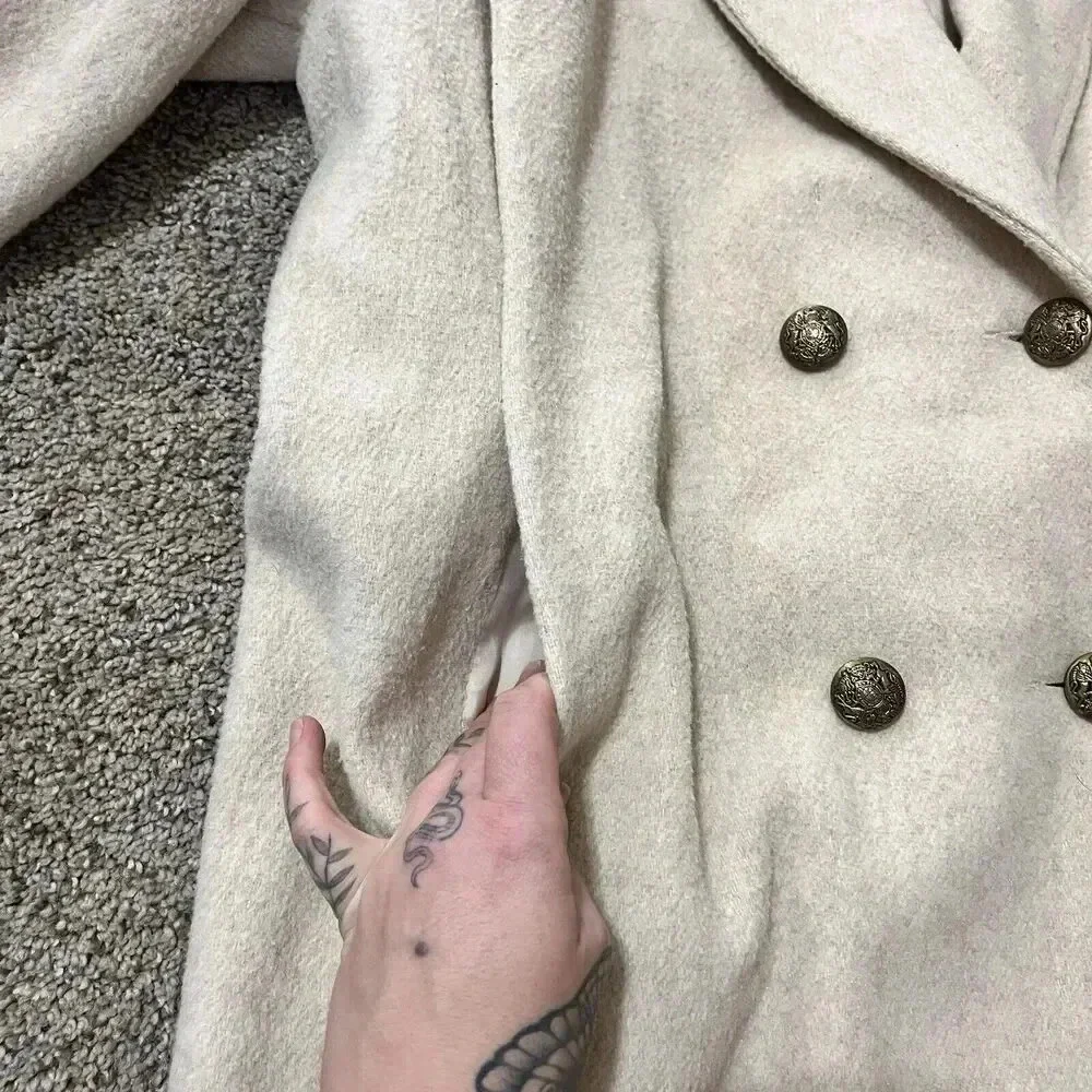 VINTAGE HERMAN KAY Wool Trench Pea Coat Gold Button Classic Oversized Preppy 90s